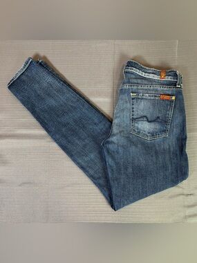 7 For All Mankind The Skinny Jeans Womens 30 Blue Stretch Denim Distressed USA